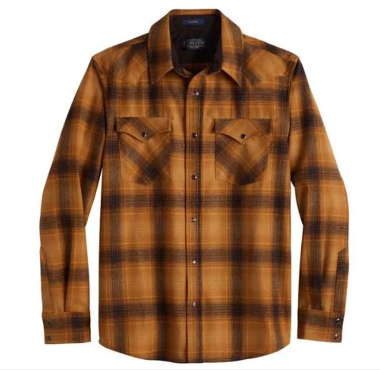 Pendleton Men's Canyon Gold Brown Ombre Snap Shirt Elegant Silk Blouse