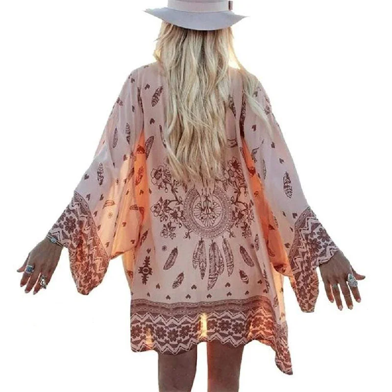 Women Shirt Kimono Boho Cardigan Vintage Geometric Print Blouse Loose Shawl Cape Knits Bohemian Coat Jacket Two Color Vintage Polka Blouse Women Shirt Kimono Boho Cardigan Vintage Geometric Print Blouse Loose Shawl Cape Knits Bohemian Coat Jacket Two Color Vintage Polka Blouse