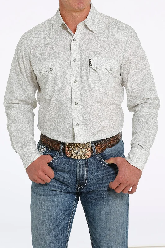 Cinch Men's Long Sleeve Cream Paisley Snap Shirt Versatile Layering Blouse