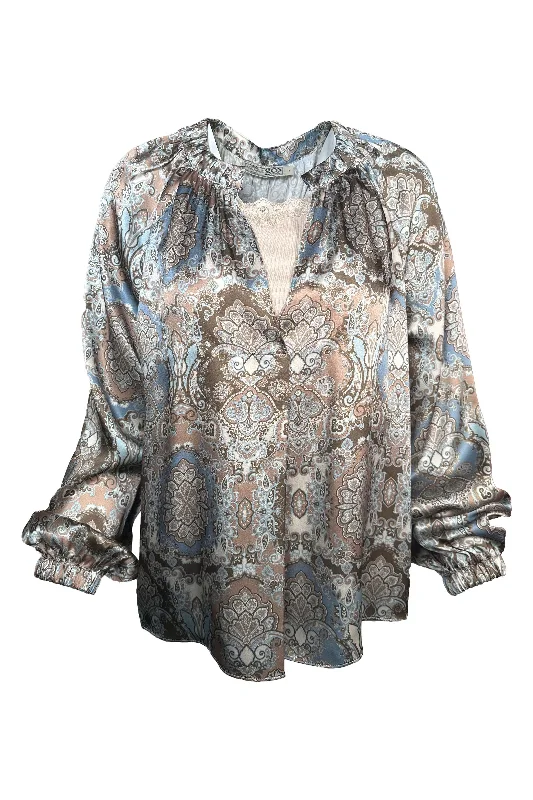 go by Go Silk Go Over Easy Blouse T1646-KILI | Kilim | Clearance Final Sale Casual Stripe Blouse