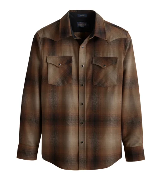 Pendleton Men's Canyon Olive Brown Ombre Snap Shirt Delicate Pleat Blouse