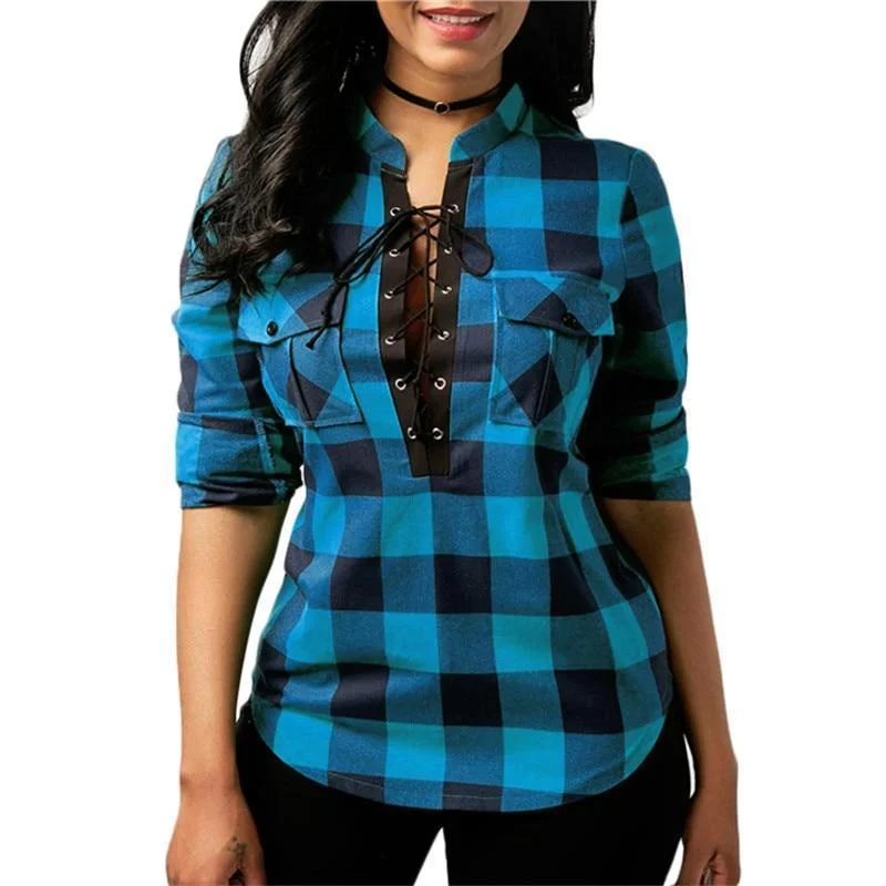 Women Plaid Shirts 2018 Spring Long Sleeve Blouses Shirt Office Lady Cotton Lace up Shirt Tunic Casual Tops Plus Size Blusas Satin Drape Blouse Women Plaid Shirts 2018 Spring Long Sleeve Blouses Shirt Office Lady Cotton Lace up Shirt Tunic Casual Tops Plus Size Blusas Satin Drape Blouse