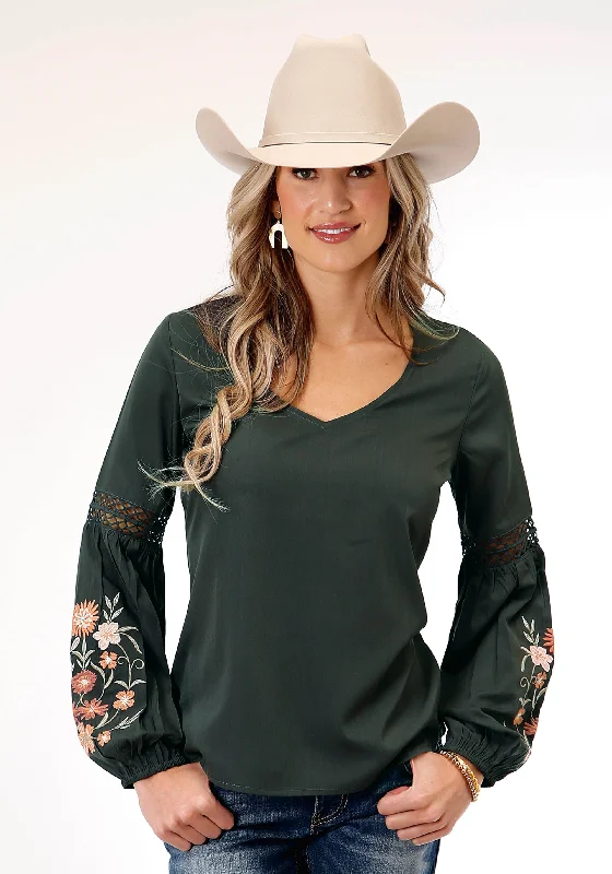 WOMENS LONG SLEEVE CHARCOAL GREY POLY CREPE  BLOUSE Soft Pastel Blouse