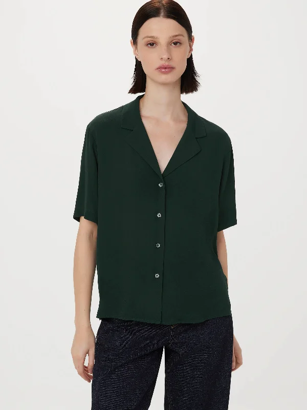 The Fluid Camp Collar Blouse in Pine Grove Sweetheart Neck Blouse