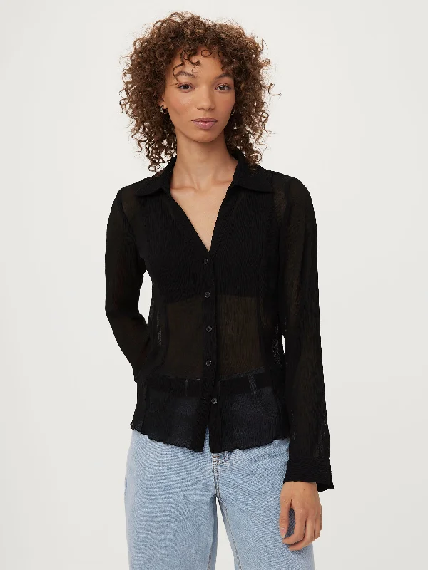 The Textured Sheer Blouse in Black Peter Pan Blouse
