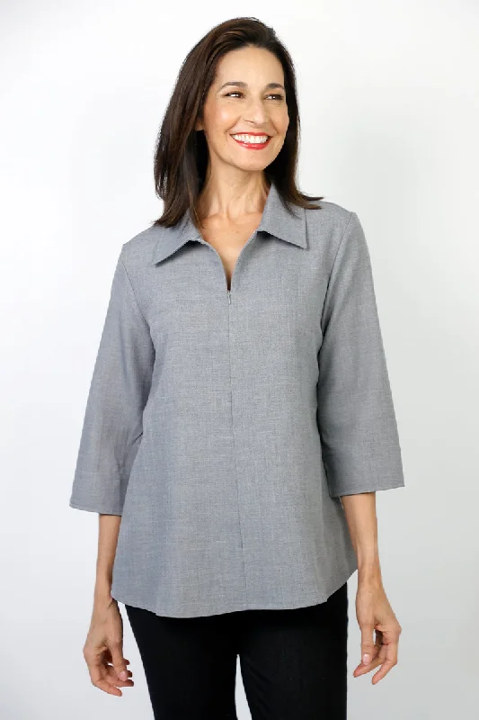 Beau Chemise Easy Fit & Flare Zip Blouse Mandarin Collar Blouse