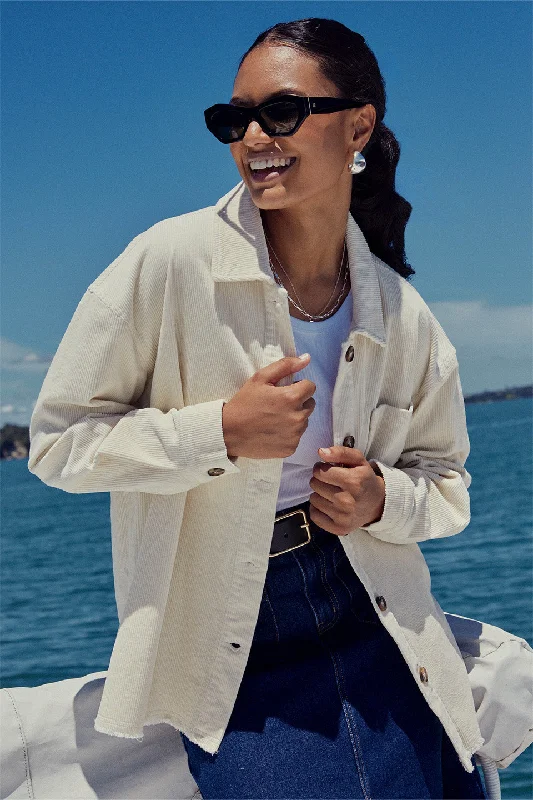 Friday Ecru Oversized Shacket Puff Sleeve Blouse