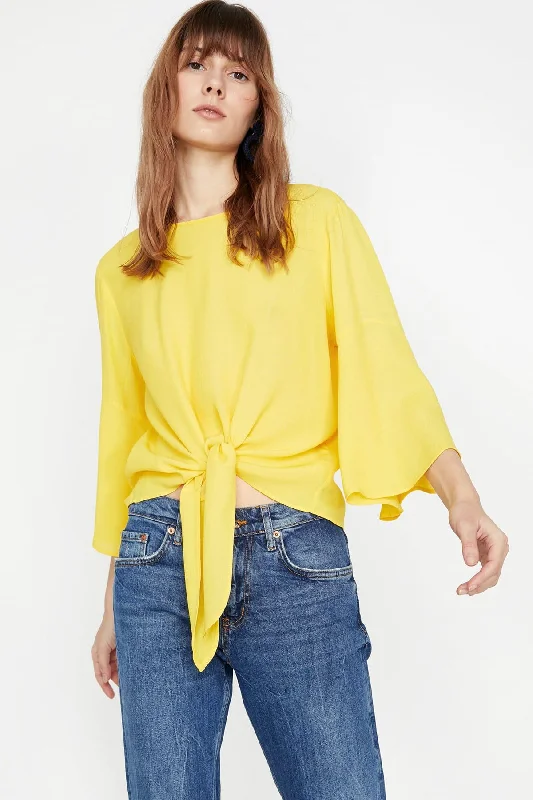 Women Yellow Blouse Lightweight Tunic Blouse