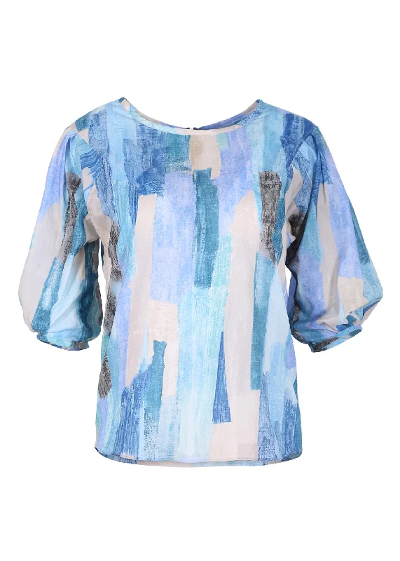 Providencia Blouse Lagoon Blue in Cotton Subtle Shimmer Blouse
