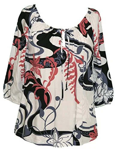 RJC Womens Magical Tropical Trip Peasant Blouse Cotton Casual Blouse