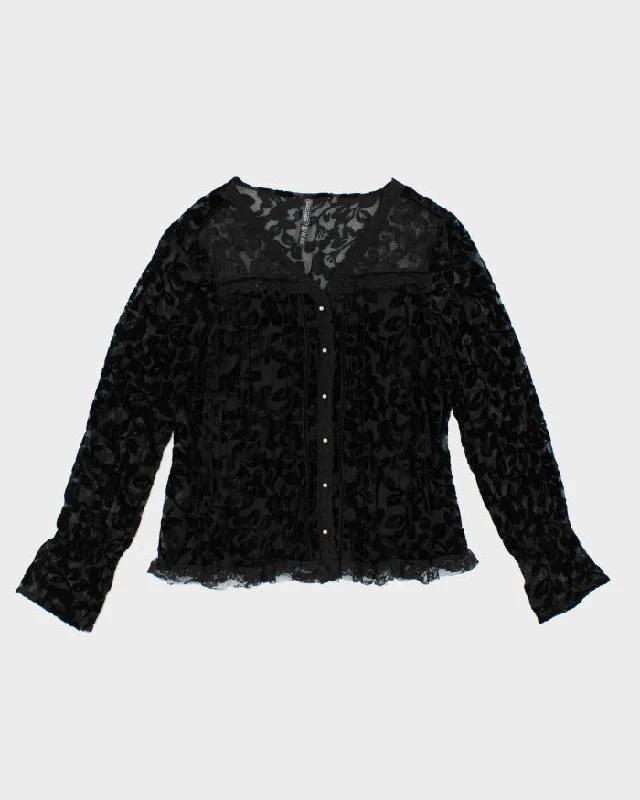 Vintage 90s Point Zero Velvet Mesh Long Sleeve Blouse - M Chic Wrap Blouse