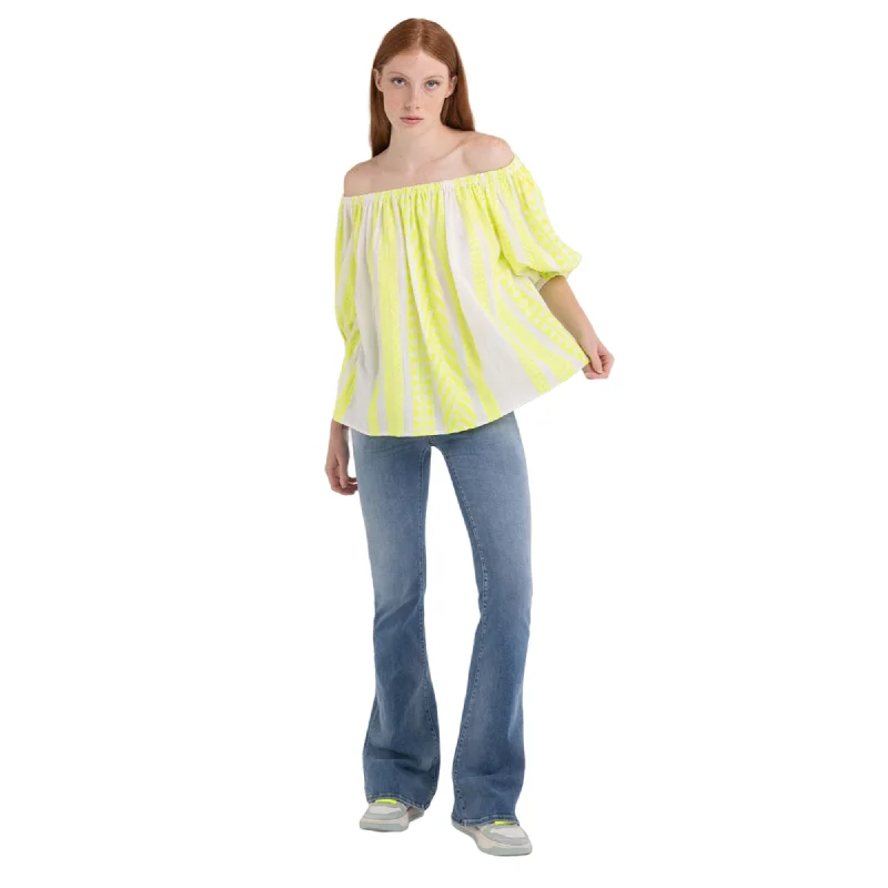 Replay Women's Blouse with Jacquard Ethnic Pattern Modern Work Blouse
