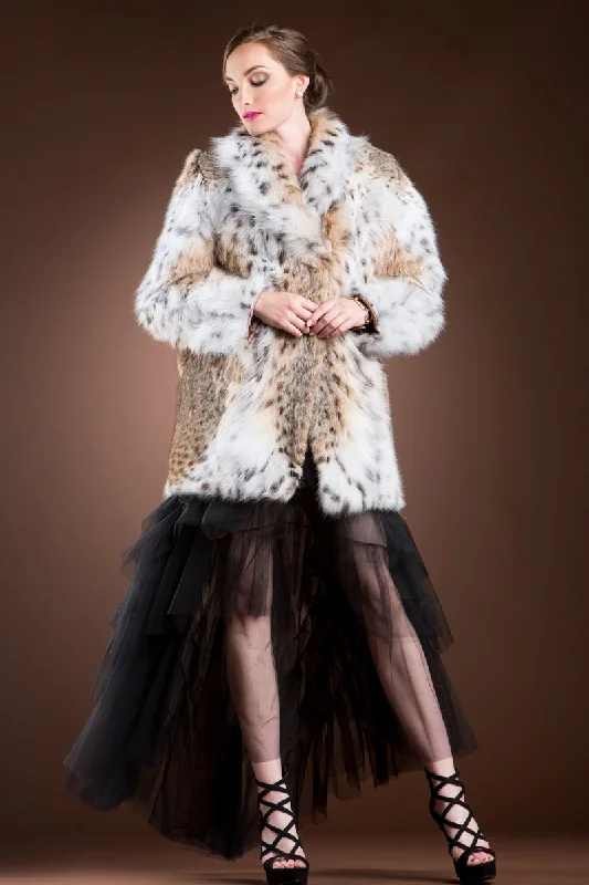 Natural American Lynx Fur Jacket Trench Coat Raincoat Waterproof Jacket