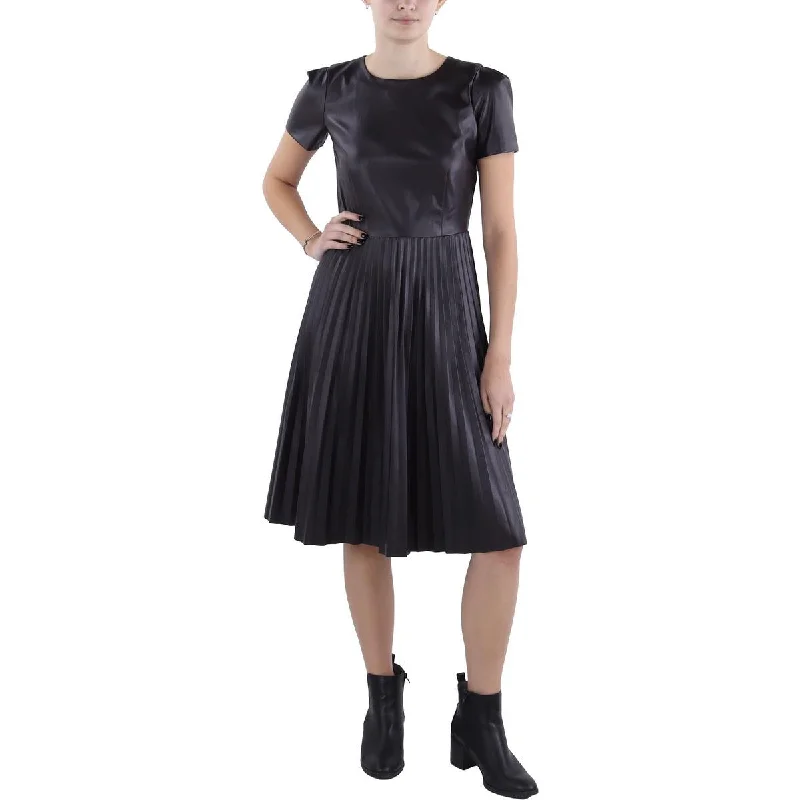 Ann Taylor Womens Petites Faux Leather Knee-Length Mini Dress Cozy Satin Mini Dress