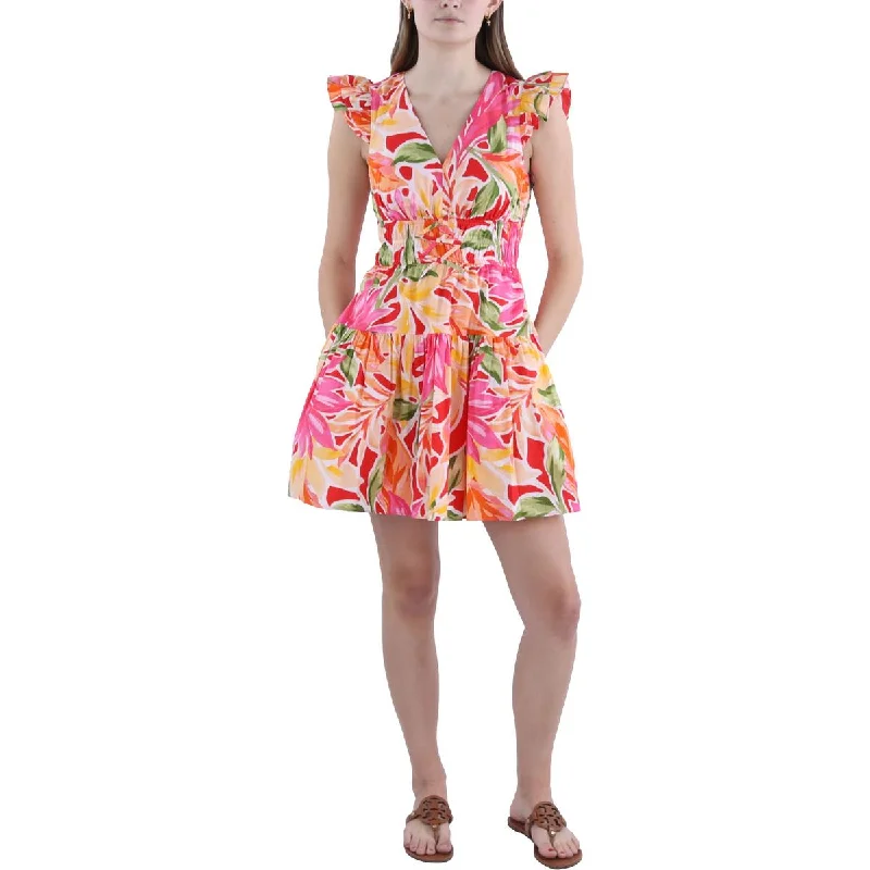 Petites Womens Floral Print Short Mini Dress Stylish Spaghetti Strap Mini Dress