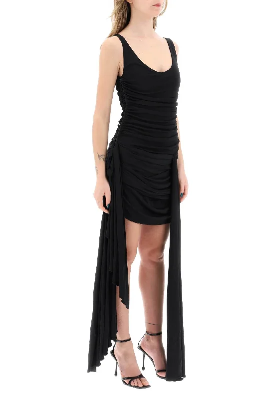 Mugler Draped Mini Dress With Side Trains Comfortable Ruffle Mini Dress