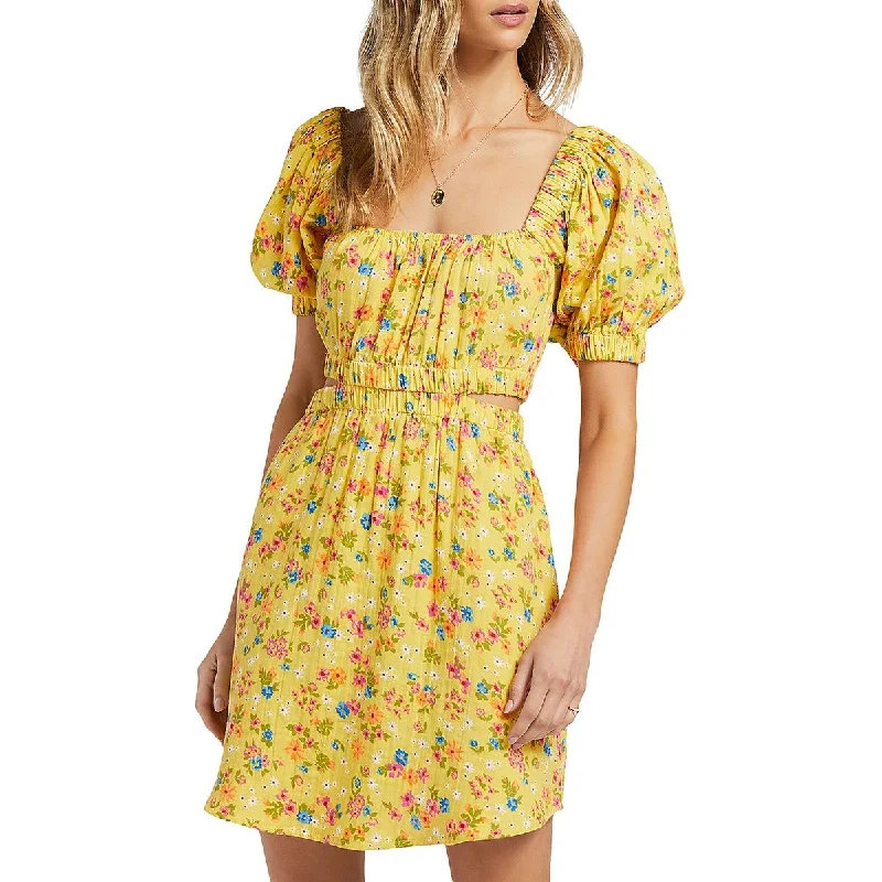 Billabong Womens Floral Print Above Knee Mini Dress Casual V-Neck Mini Dress