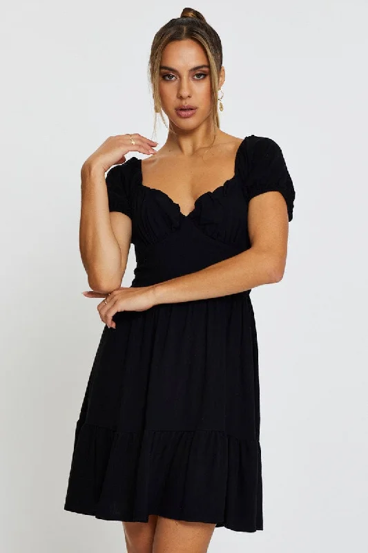 Black Mini Dress Short Sleeve Chic Halter Mini Dress