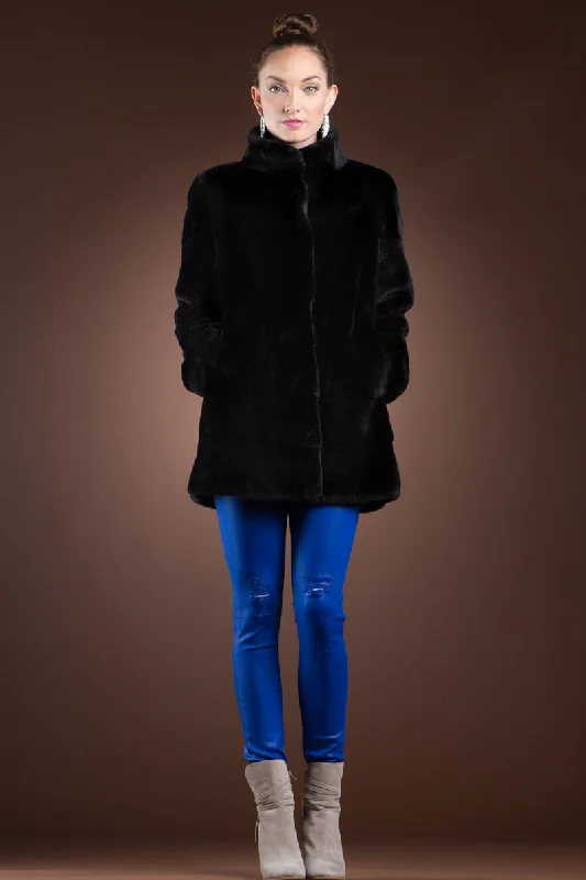 Black Plucked Mink Fur Jacket Faux Fur Jacket Real Fur Jacket Shearling Jacket