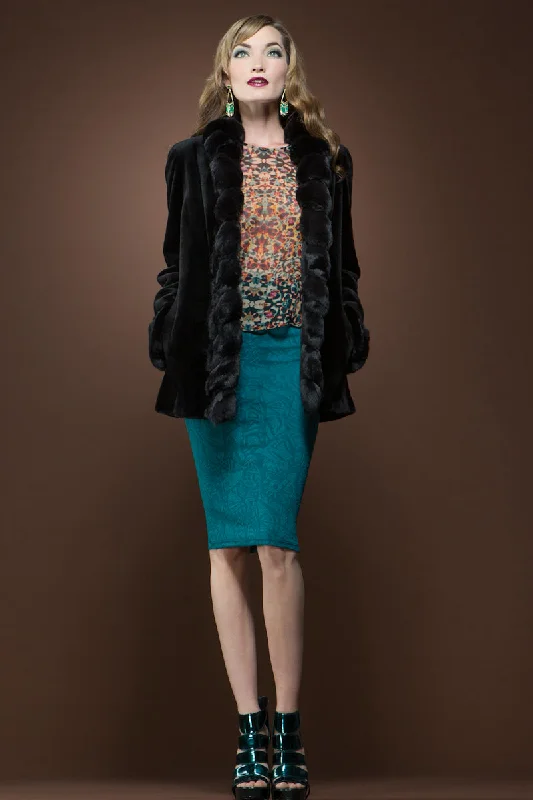 Black Sheared Mink and Chinchilla Fur Jacket Appliqued Jacket Beaded Jacket Sequined Jacket