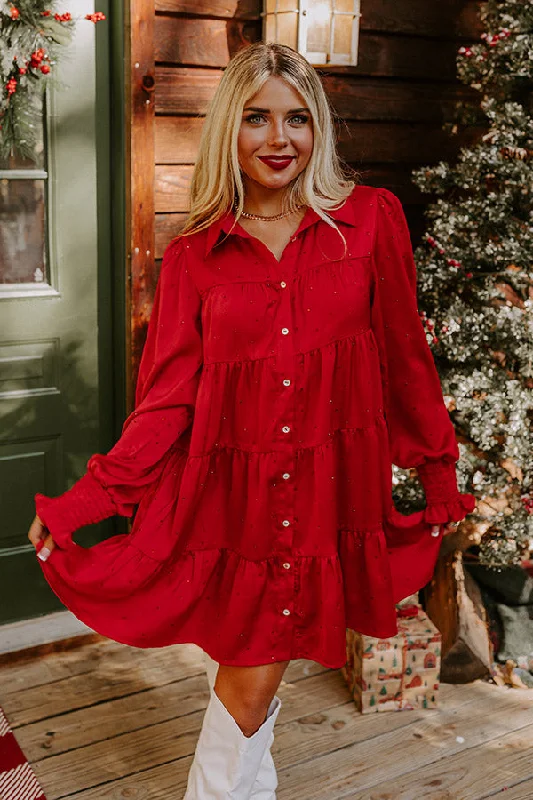 Bring The Sparkle Satin Mini Dress in Wine Trendy A-Line Mini Dress
