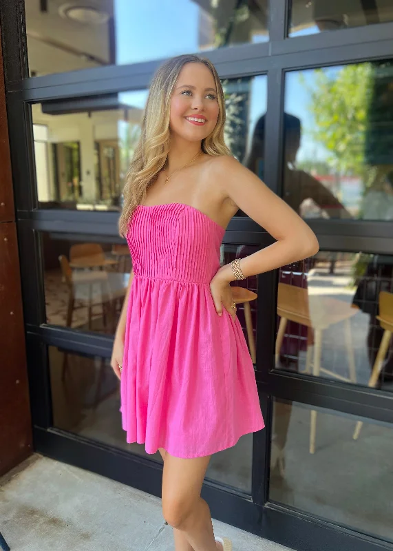 Bubble Gum & Sunshine Pink Strapless Mini Dress Comfortable Off-Shoulder Mini Dress