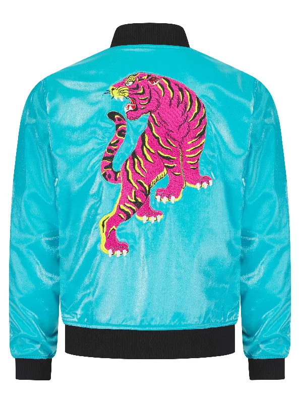 Soot and Ty Baby Blue Reversible Tiger Sukajan Unisex Bomber Jacket Print Jacket Jacquard Jacket Embroidered Jacket