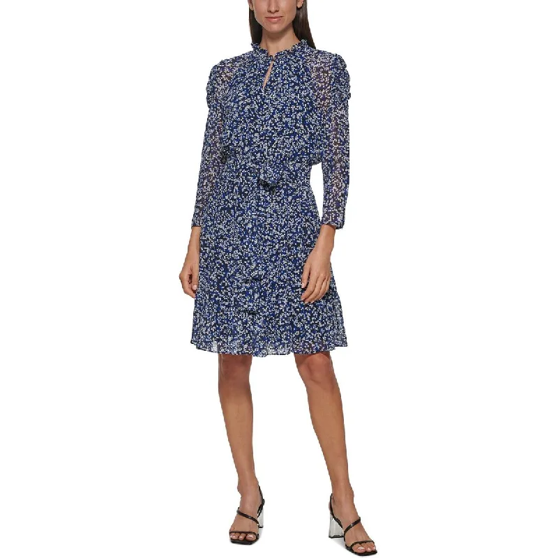 Calvin Klein Womens Floral Belted Mini Dress Comfortable Fit-and-Flare Mini Dress