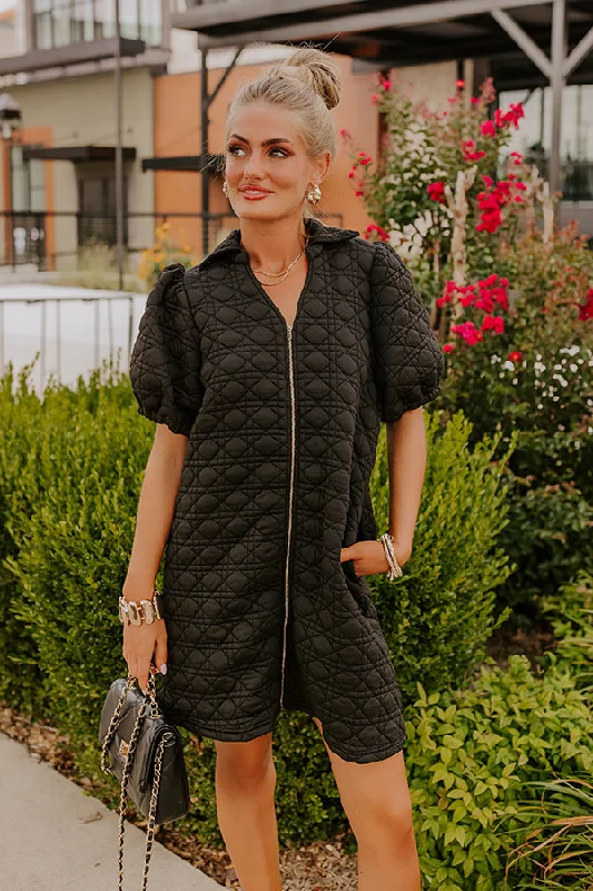 Chic Lifestyle Quilted Mini Dress in Black Trendy Lace Mini Dress