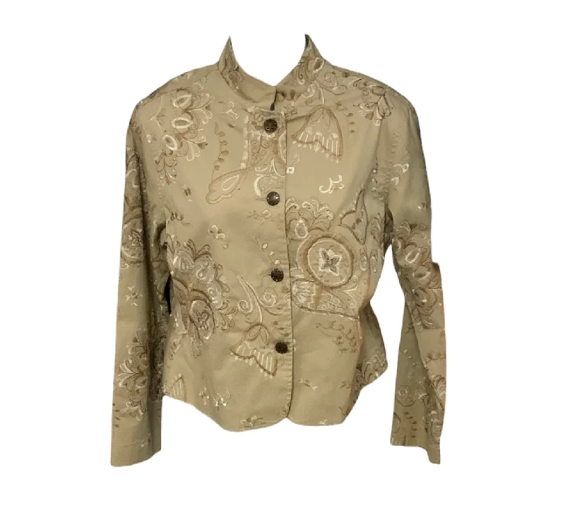 Chicos Women's Jacket Beige 0=4 Jersey Jacket Tulle Jacket Batik Jacket