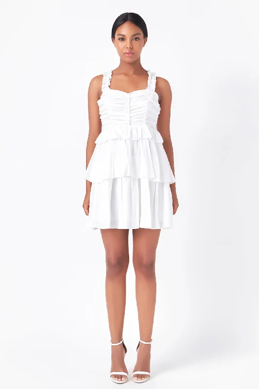 Endless Rose - Corset Ruched Tiered Mini Dress Chic Puff Sleeve Mini Dress