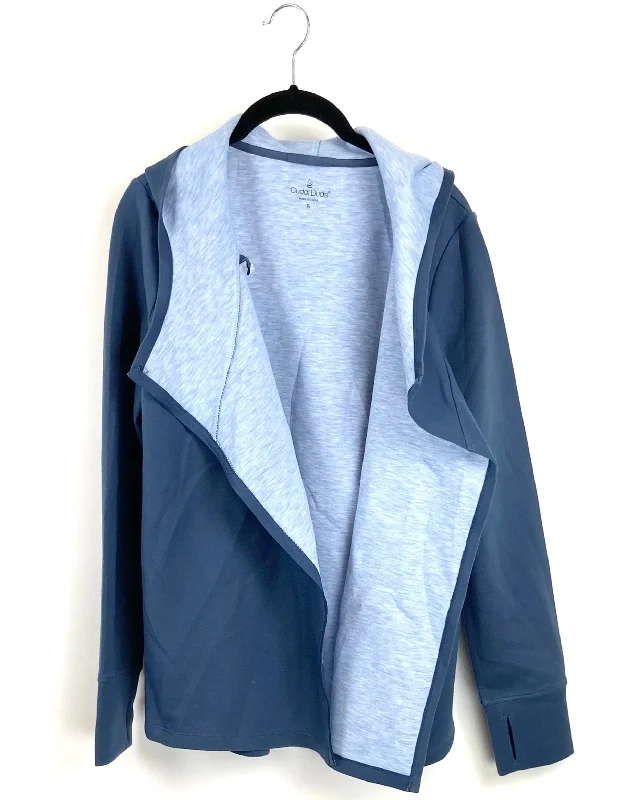 Blue Zip Up Jacket - Small Satin Jacket Silk Jacket Chiffon Jacket