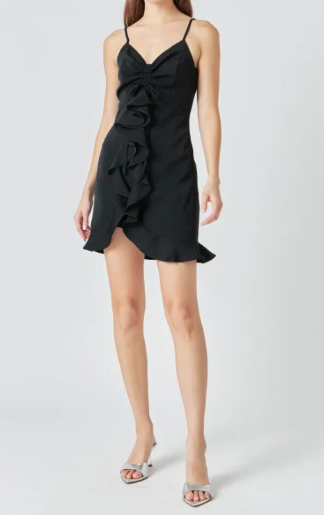 Endless Rose Ruffled Mini Dress - Black Trendy Lace Mini Dress