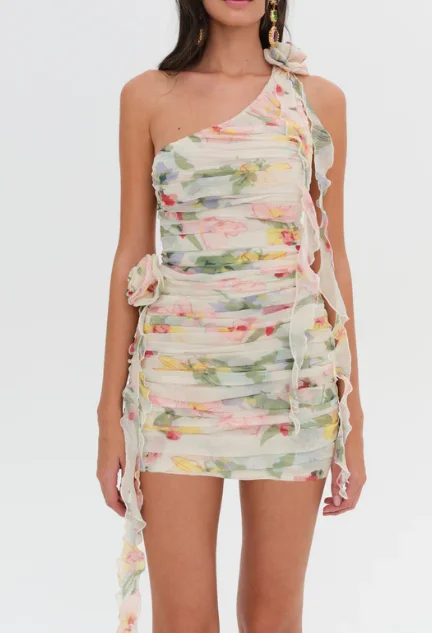 For Love & Lemons Abby One Shoulder Mini Dress Fashionable A-Line Mini Dress