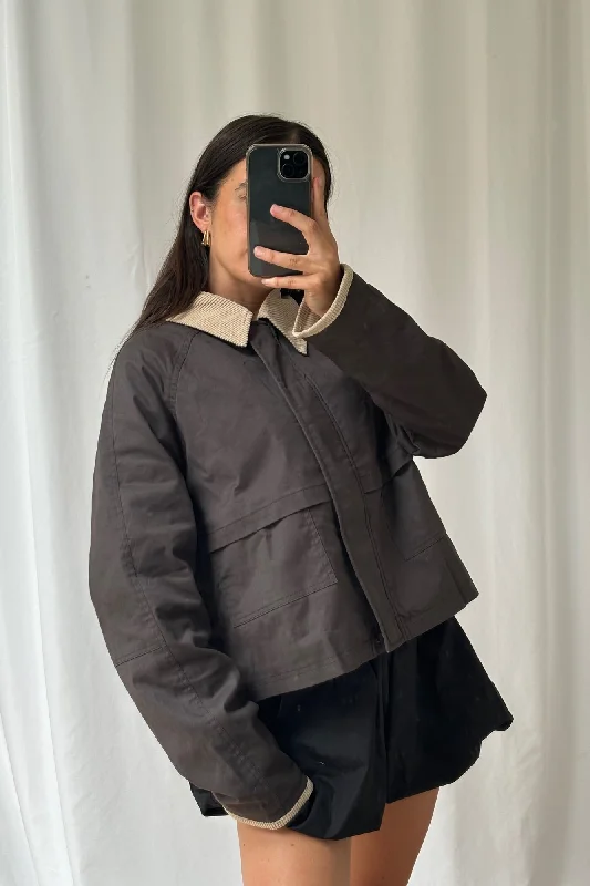 Gemma Jacket Washed Black One-Shoulder Jacket Off-the-Shoulder Jacket Asymmetrical Jacket