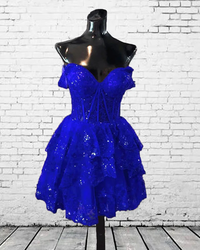 Short A-line Ruffles Lace Mini Dress Casual V-Neck Mini Dress
