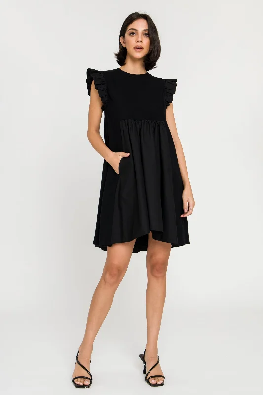English Factory - Mixed Media Ruffle Sleeve Mini Dress Trendy Off-Shoulder Dress Mini