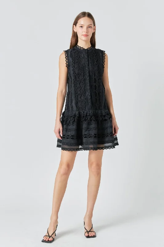Endless Rose - Crochet Mini Dress Fashionable Mini Dress with Pockets