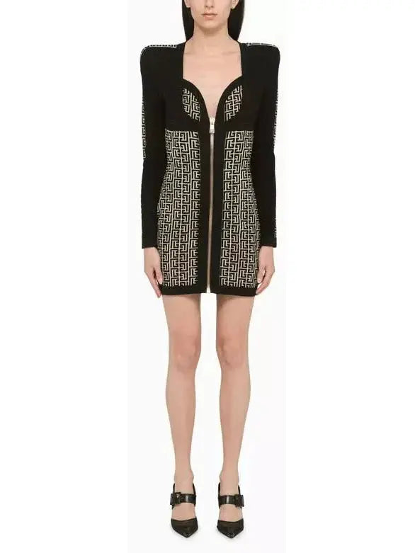 Monogram Knit Mini Dress in Black and White Elegant Velvet Mini Dress