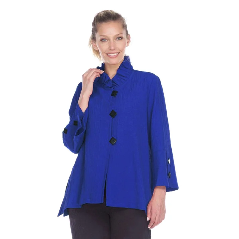 Moonlight by Y&S Button Front Jacket w/Ruffle Collar in Blue - 2449-NP-BLU Wool Jacket Cashmere Jacket Tweed Jacket Moonlight by Y&S Button Front Jacket w/Ruffle Collar in Blue - 2449-NP-BLU Wool Jacket Cashmere Jacket Tweed Jacket
