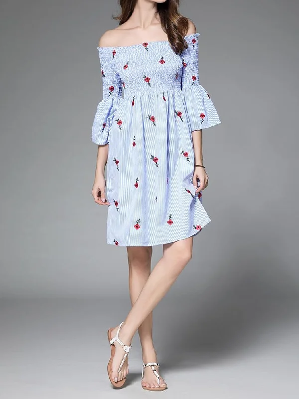 Off Shoulder Flower Embroidered New Casual Mini Dress Elegant Mini Dress with Ruffles Off Shoulder Flower Embroidered New Casual Mini Dress Elegant Mini Dress with Ruffles