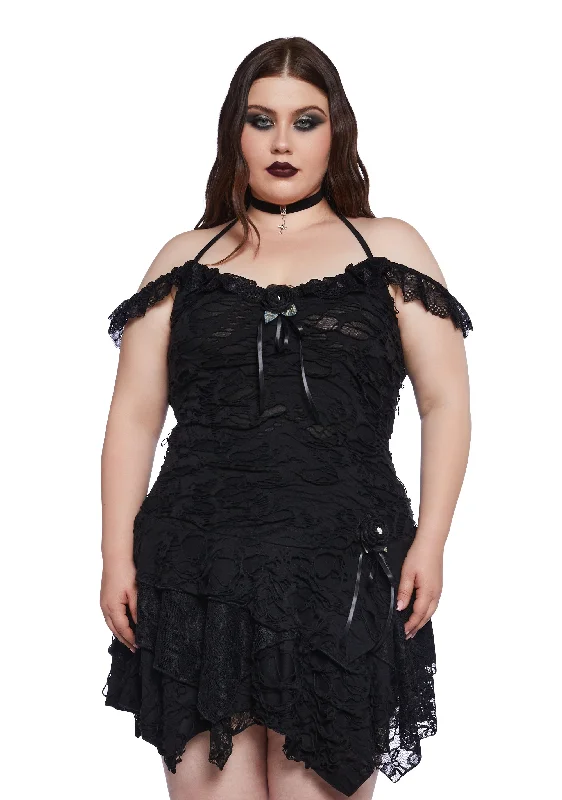 Plus Gothic Gardens Mini Dress Comfortable Zip-Up Mini Dress