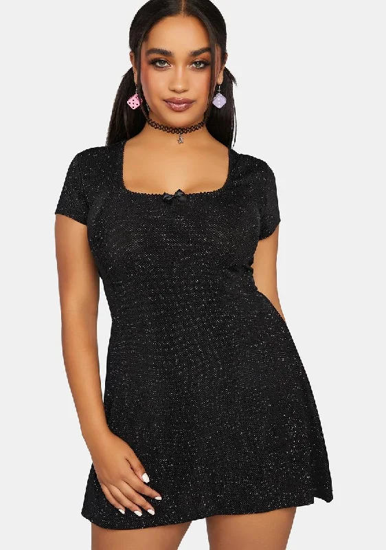 Plus Lucky Caller Glitter Mini Dress Cozy Long Sleeve Mini Dress