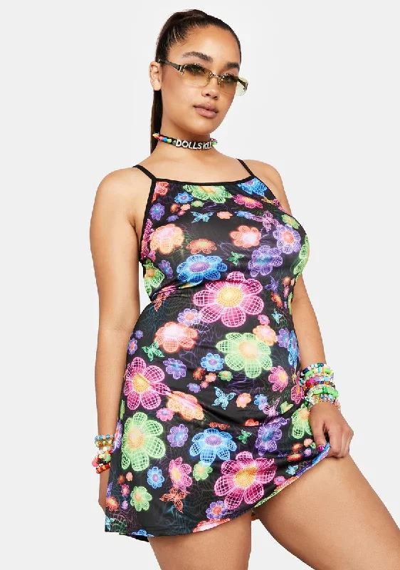Plus Sonic Bloom Mini Dress Modern Satin Mini Dress