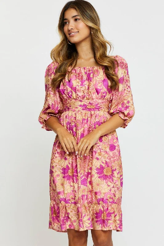 Print Mini Dress Off Shoulder Cozy Knitted Mini Dress