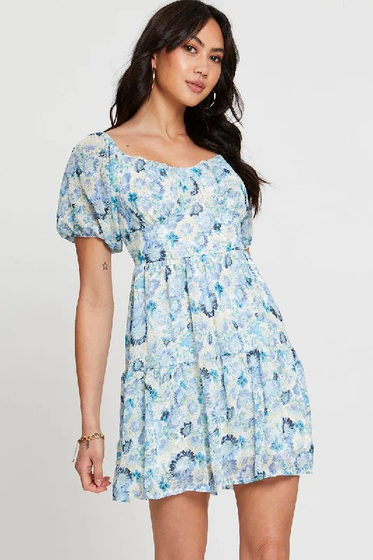 Print Mini Dress Short Sleeve Elegant Satin Mini Dress