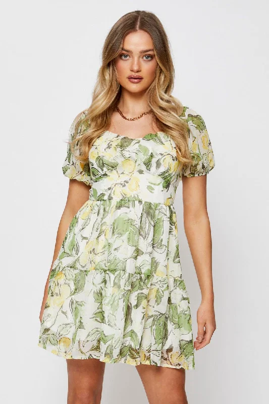 Print Mini Dress Short Sleeve Classic Shift Mini Dress