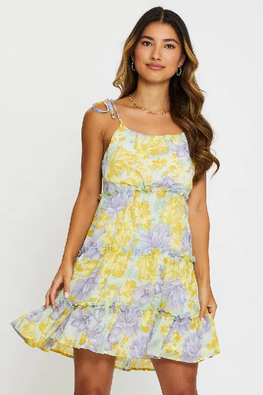 Print Mini Dress Sleeveless Fashionable Mini Dress with Slits