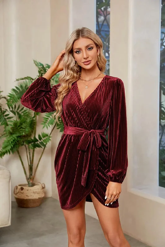 Ribbed Tie Front Mini Dress Trendy Tie-Dye Mini Dress