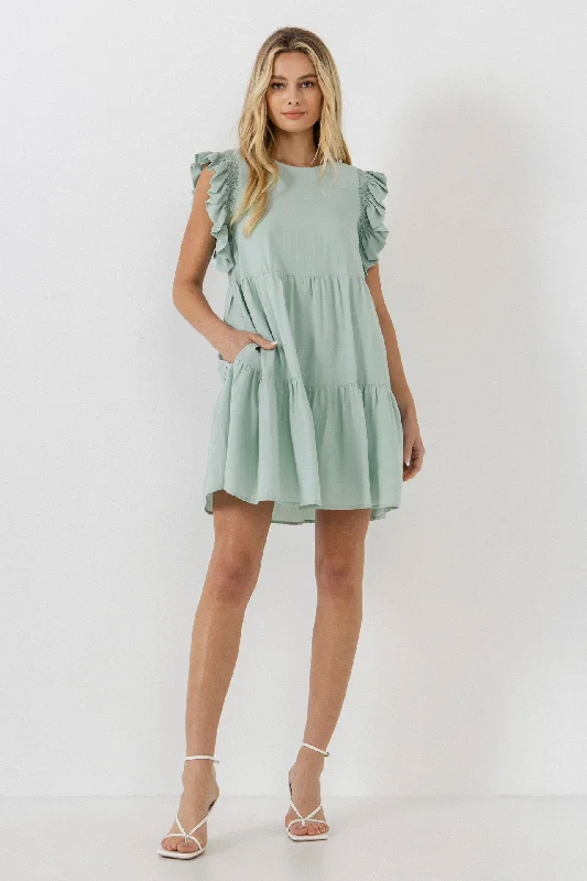 English Factory - Ruffled Detail Mini Dress Trendy Crossover Mini Dress